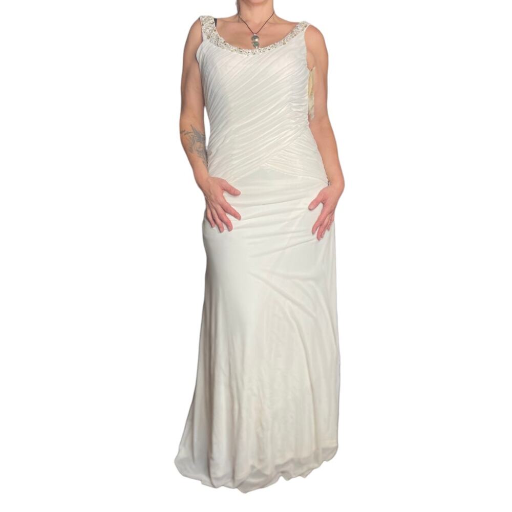 Vintage 20s 30s Style White Tulle Wedding Dress Montage Mon Cheri sz 8 Deco Gown